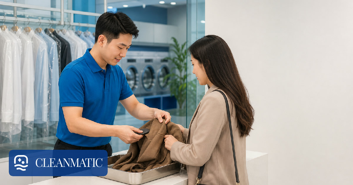 Nhân viên kiểm tra túi đồ khi khách gửi giặt Hà Nội